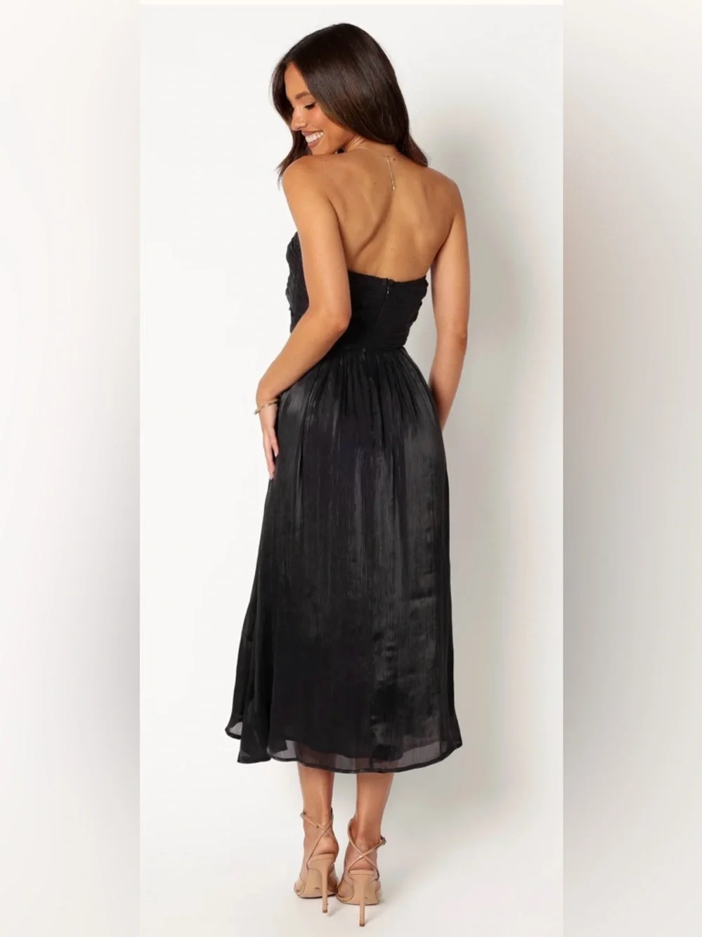 73. Petal & Pup &100 Mila Strapless Midi Dress in black - Picture 4 of 6